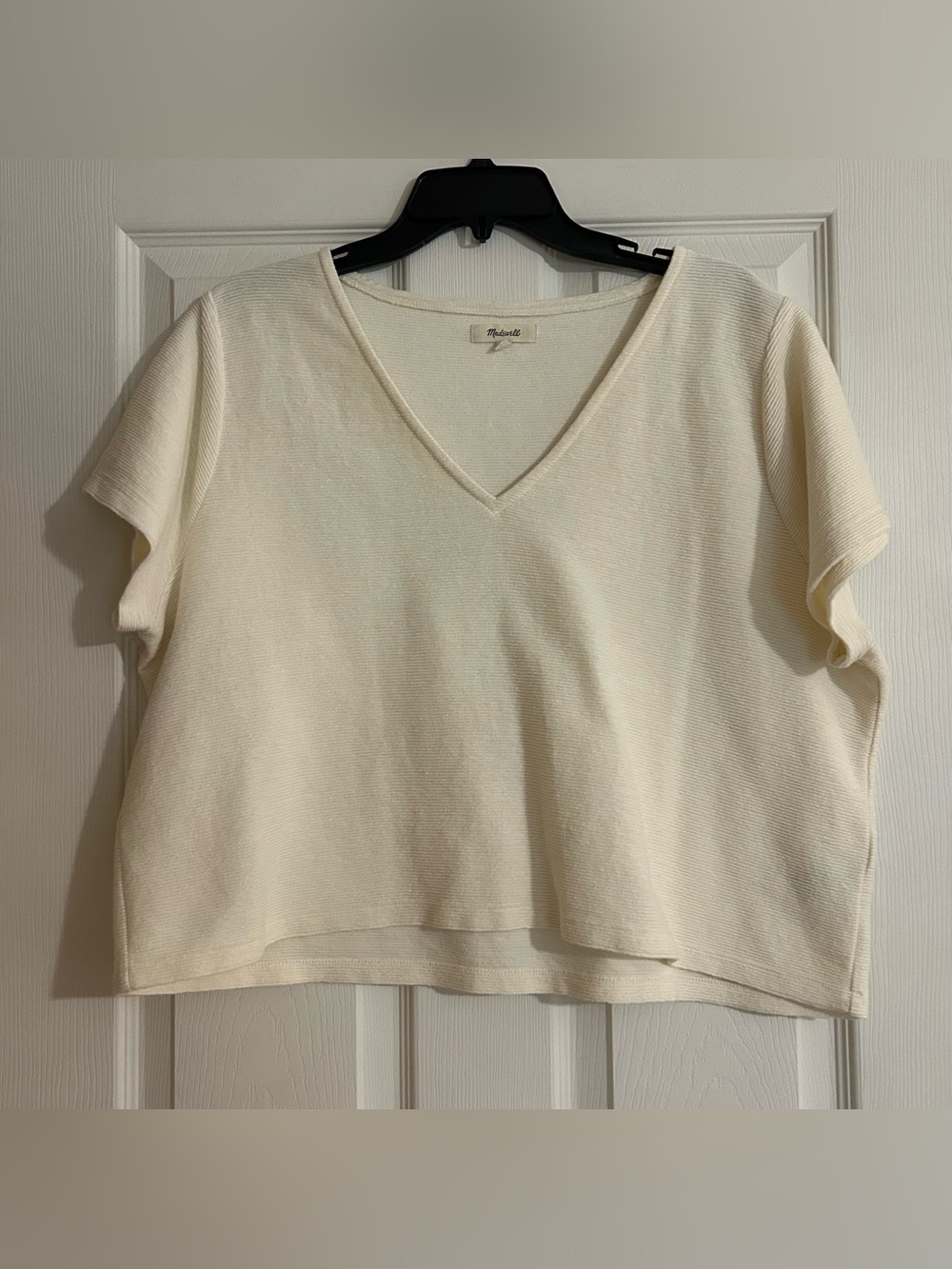 Madewell Ivory V-Neck Short Sleeve Knit Top